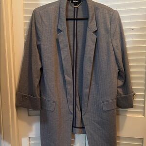 DKNY Gray Blazer with Notched Lapel and Textured Fabric